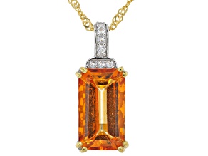 Orange Mandarin Topaz with White Topaz Rhodium Over Sterling Silver Pendant with Chain 5.49ctw