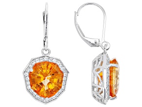 Mandarin Orange Topaz with White Topaz Rhodium Over Sterling Silver Dangle Earrings 9.50ctw