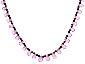 Pink Topaz With Black Spinel Rhodium Over Sterling Silver Drop Necklace 78.00ctw