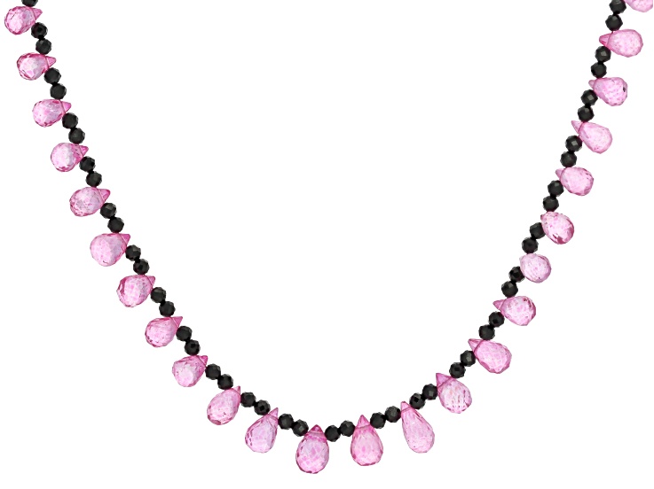 Pink Topaz With Black Spinel Rhodium Over Sterling Silver Drop Necklace 78.00ctw
