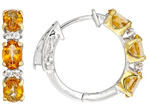 Mandarin Orange Topaz with White Topaz Rhodium Over Sterling Silver Two-Tone Hoop Earrings 3.34ctw
