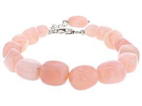 Pink Opal Rhodium Over Sterling Silver Beaded Bracelet