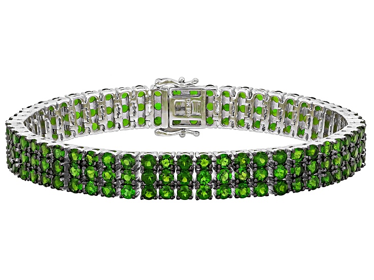 Green Chrome Diopside Rhodium Over sterling Silver Bracelet 22.13ctw