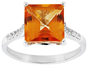 Orange Mandarin Topaz Rhodium Over Sterling Silver Ring 3.92ctw