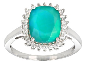 Green Ethiopian Opal Rhodium Over Sterling Silver Halo Ring 1.29ctw