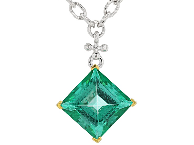 Emerald Glow Topaz Rhodium Over Sterling Silver Two-Tone Necklace