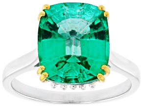 Emerald Glow Topaz Rhodium Over Sterling Silver Two-Tone Solitaire Ring 5.04ct