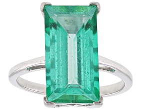 Emerald Glow Topaz Rhodium Over Sterling Silver Solitaire Ring 5.40ct