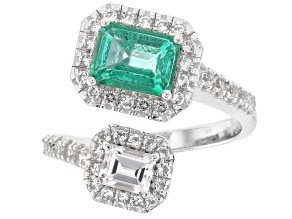 Emerald Glow Topaz with White Topaz Rhodium Over Sterling Silver Ring 2.76ctw