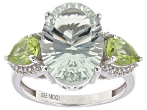 Concave Cut Prasiolite Rhodium Over Sterling Silver Ring 5.58ctw