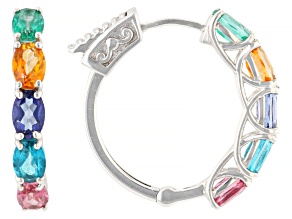 Multi Topaz Rhodium Over Sterling Silver Hoop Earrings 4.25ctw