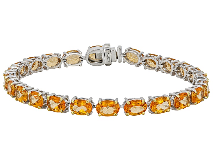 Mandarin Orange Topaz Rhodium Over Sterling Silver Two-Tone Tennis Bracelet 17.50ctw