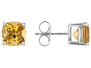 Yellow Citrine Rhodium Over Sterling Silver Stud Earrings 3.96ctw