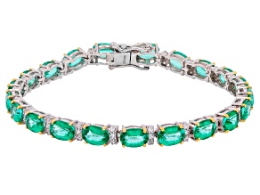 Emerald Glow Topaz with White Zircon Rhodium & 18K Yellow Gold Over Silver Tennis Bracelet 19.66ctw