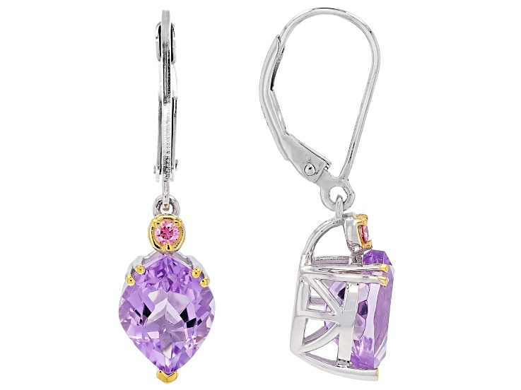 Lavender Amethyst Rhodium and 18K Yellow Gold Over Sterling Silver Earrings 3.96ctw