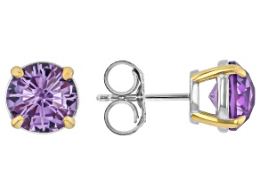Purple Firework Cut Canela Amethyst Rhodium Over Sterling Silver Two Tone Earrings 3.40ctw