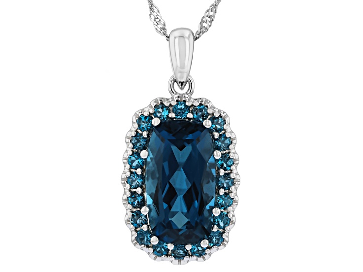 London Blue Topaz Rhodium Over Sterling Silver Pendant With Chain 5.36ctw