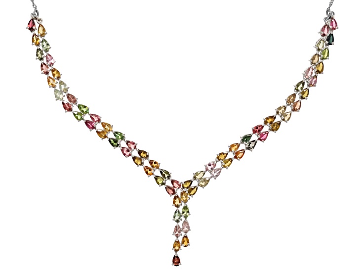 Multi Color Tourmaline Rhodium over Sterling Silver Pendant with Chain 11.58ctw