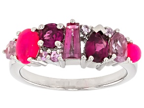 Multi-Color Multi-Gemstone Platinum Over Sterling Silver Ring 1.91ctw