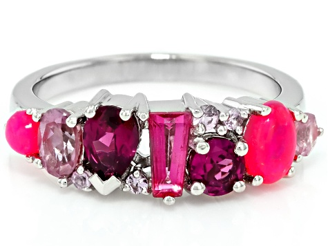 Multi-Color Multi-Gemstone Platinum Over Sterling Silver Ring 1.91ctw