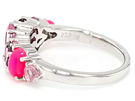 Multi-Color Multi-Gemstone Platinum Over Sterling Silver Ring 1.91ctw