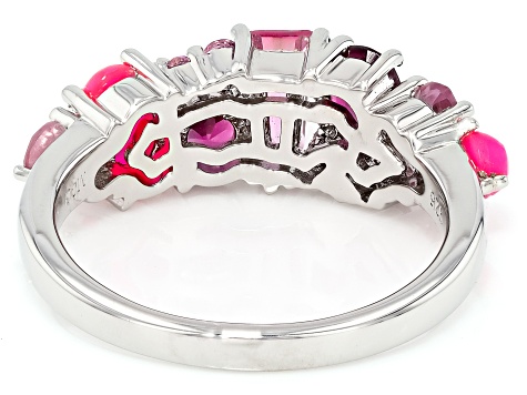 Multi-Color Multi-Gemstone Platinum Over Sterling Silver Ring 1.91ctw