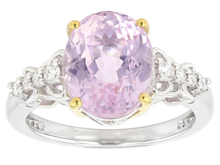 Pink Kunzite with White Lab-Grown Diamond Rhodium & 18K Yellow Gold Over Silver Ring 3.93ctw