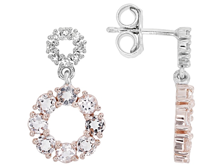 Peach Morganite Rhodium and 18K Rose Gold Over Sterling Silver Earrings 1.63ctw