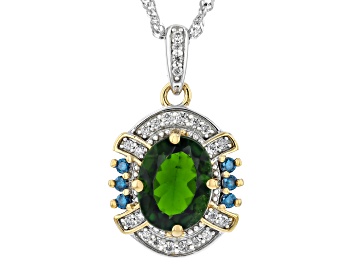 Picture of Green Chrome Diopside With Blue & White Moissanite Rhodium Over Silver Pendant/Chain 1.98ctw