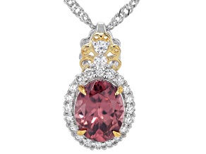 Champagne Zircon Rhodium & 18K Yellow Gold Over Sterling Silver Halo Pendant with Chain 2.59ctw