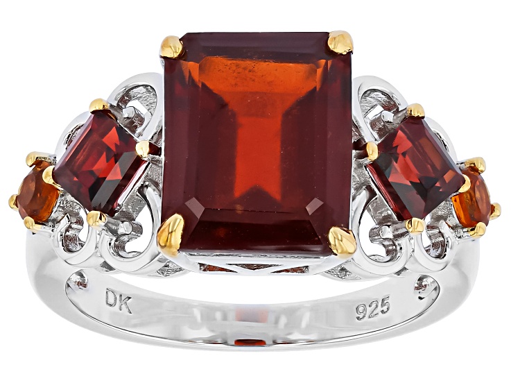Red Hessonite Garnet Rhodium and 18K Yellow Gold Over Sterling Silver Ring 6.27ctw