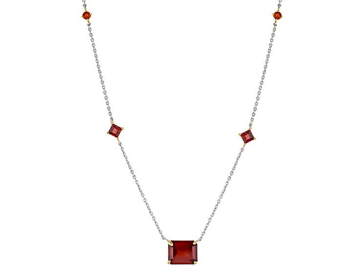 Orange Hessonite Rhodium & 18K Yellow Gold Over Sterling Silver Necklace 6.27ctw