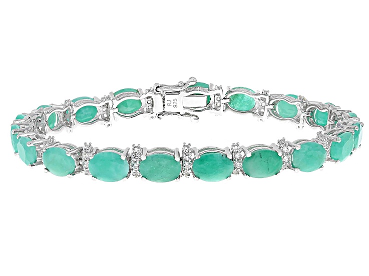 Green Emerald Rhodium Over Sterling Silver Tennis Bracelet 22.04