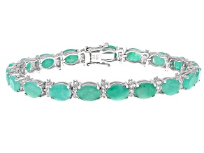 Green Emerald Rhodium Over Sterling Silver Tennis Bracelet 22.04ctw