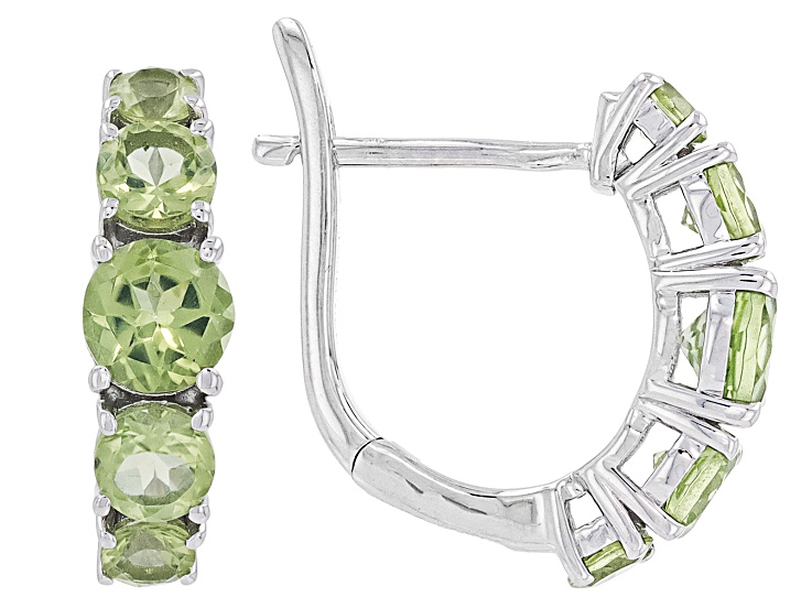 Green Peridot Rhodium over Sterling Silver Hoop Earrings 2.39ctw