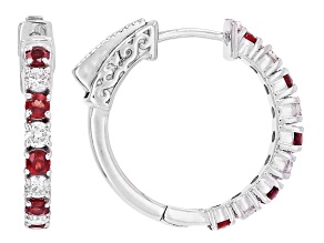 Red Anthill Garnet With White Lab Grown Diamond Rhodium Over Sterling Silver Hoop Earrings 1.16ctw