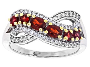Red Anthill Garnet With White Moissanite Rhodium & 18K Yellow Gold Over Silver Bypass Ring 0.89ctw