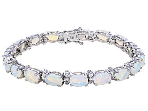 White Ethiopian Opal Rhodium Over Sterling Silver Tennis Bracelet 13.39ctw