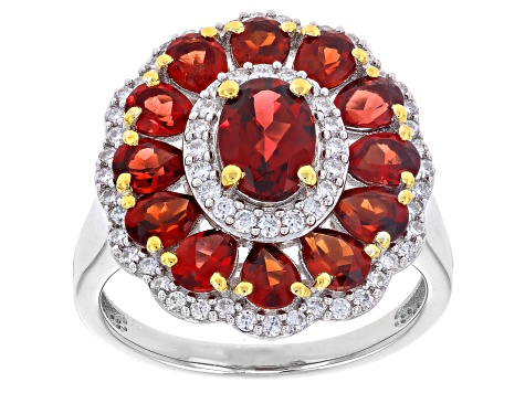Red Anthill Garnet With White Moissanite Rhodium & 18K Yellow Gold