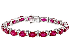 Lab Created Ruby Rhodium Over Sterling Silver Tennis Bracelet 29.54ctw