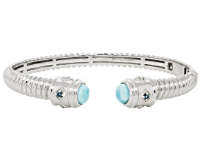 Blue Larimar Rhodium Over Sterling Silver Cuff Bangle 0.18ctw