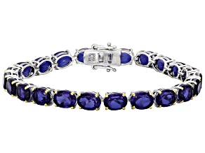 Blue Royal Iris Quartz Doublet Rhodium & 18K Yellow Gold Over Sterling Silver Bracelet 28.00ctw
