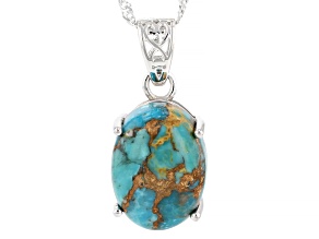 Blue Turquoise Rhodium Over Sterling Silver Pendant with Chain