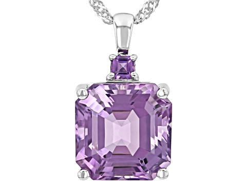 Canela Amethyst Rhodium Over Sterling Silver Pendant with Chain 6.98ctw