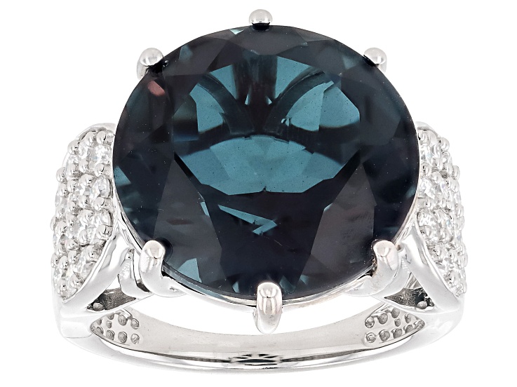 Blue Indicolite Color Quartz Doublet Rhodium Over Sterling Silver Ring 11.03ctw