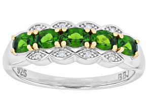 Chrome Diopside with White Moissanite Rhodium Over Sterling Silver Two-Tone Ring 1.03ctw