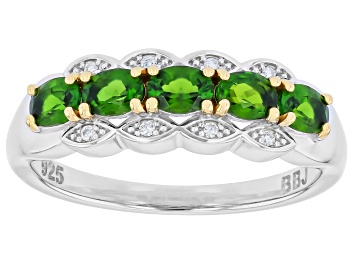 Picture of Chrome Diopside with White Moissanite Rhodium Over Sterling Silver Two-Tone Ring 1.03ctw