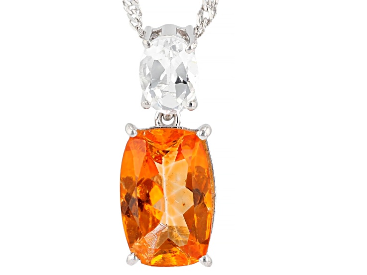 Mandarin Topaz with White Topaz Rhodium Over Sterling Silver Pendant with Chain 4.67ctw