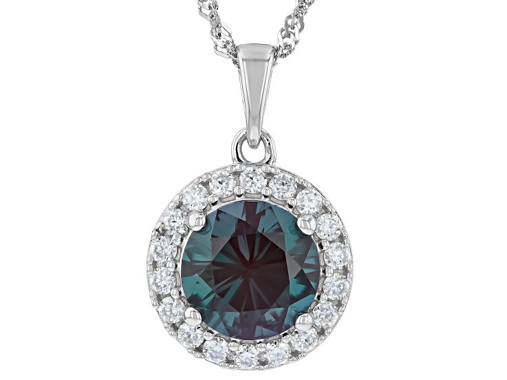 Blue Lab Created Alexandrite Rhodium Over Sterling Silver Pendant with Chain 4.89ctw