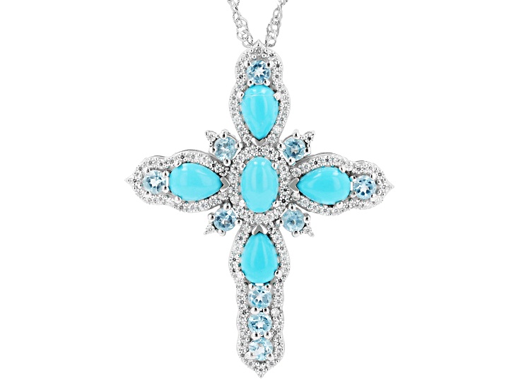 Blue Sleeping Beauty Turquoise Rhodium Over Silver Pendant 1.15ctw